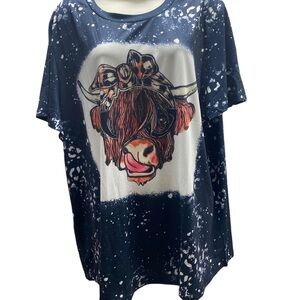 Highland Cow Womens Size 4X Acid Wash Graphic Tshirt
